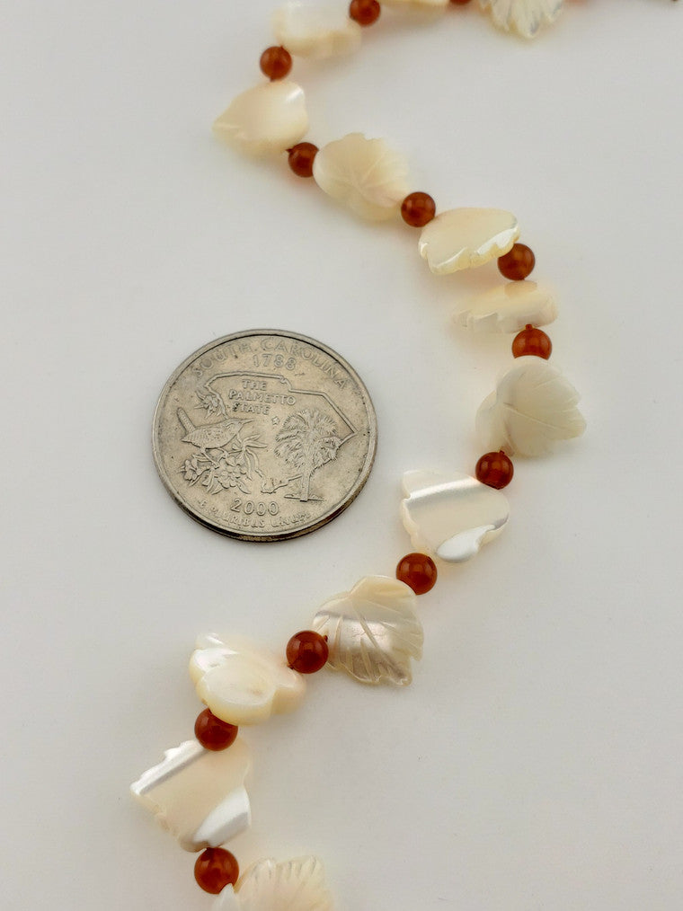 GF White Agate w/ Mother of Pearl Leaves Necklace