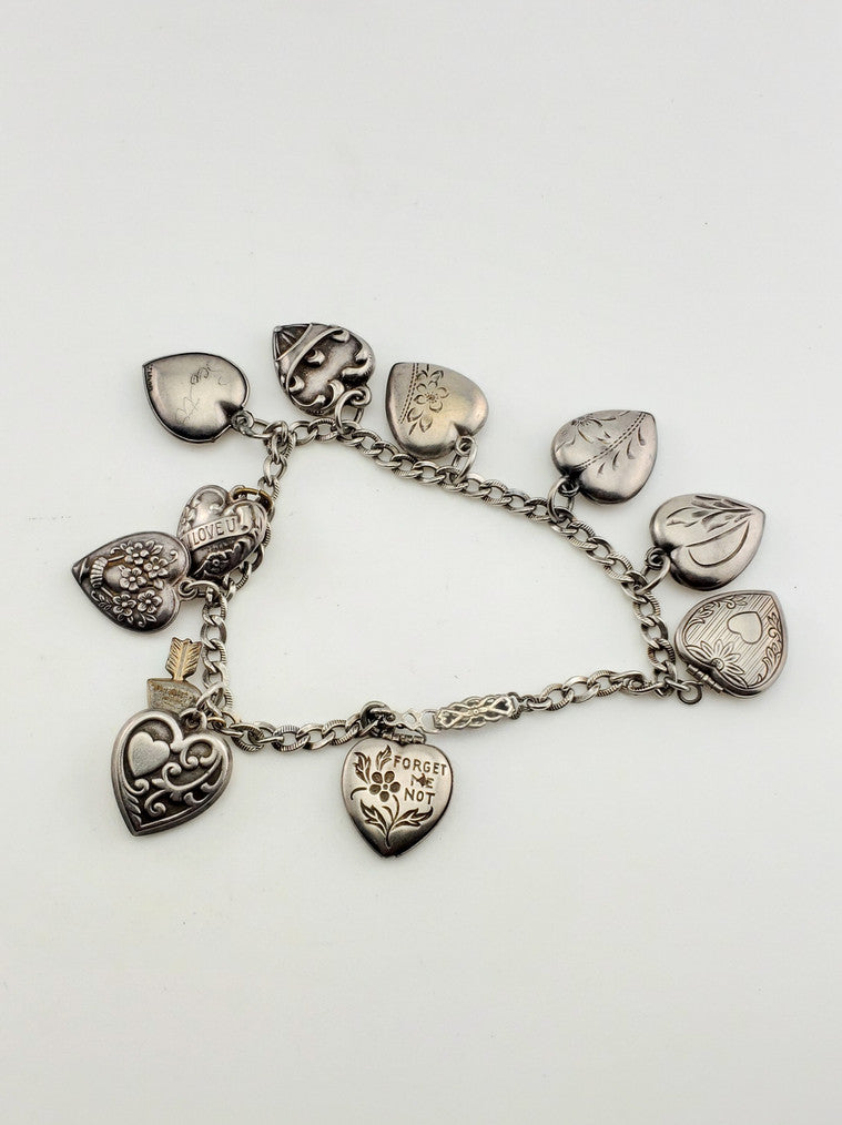 SS Puffy Hearts Charm Bracelet