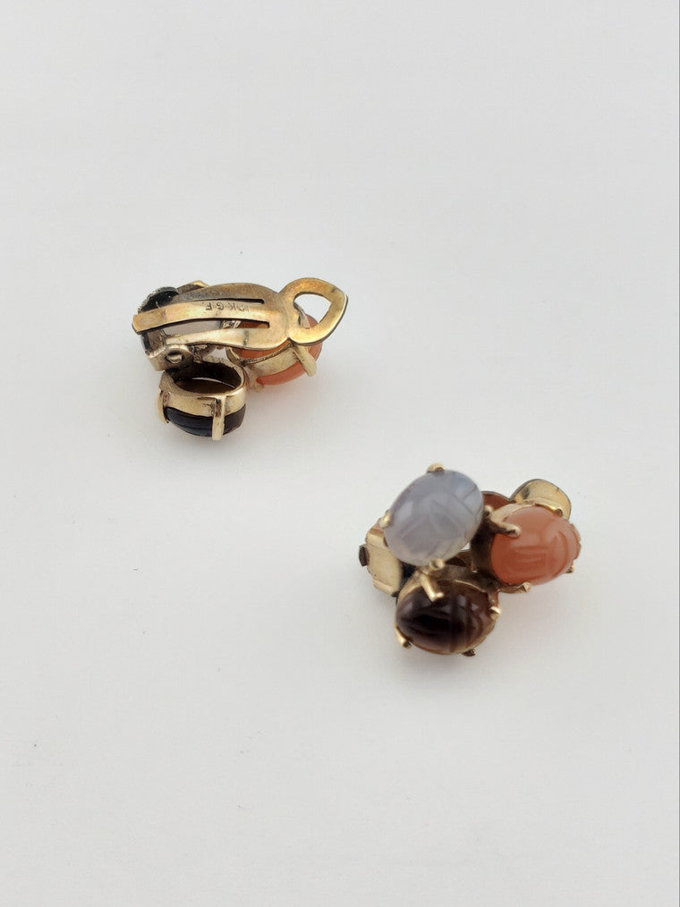 GF Chalcedon Scarab Clip Earrings