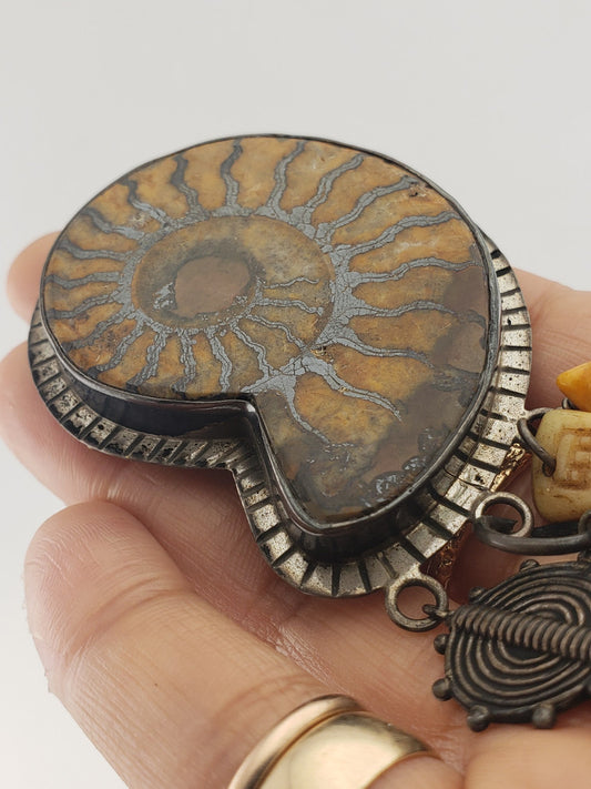 Ammonite Brooch w/ Dangle