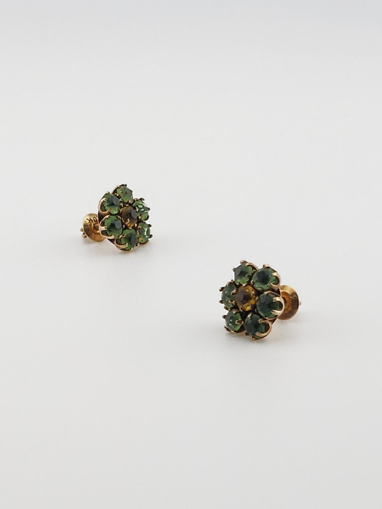 Green CZ Flower Earrings