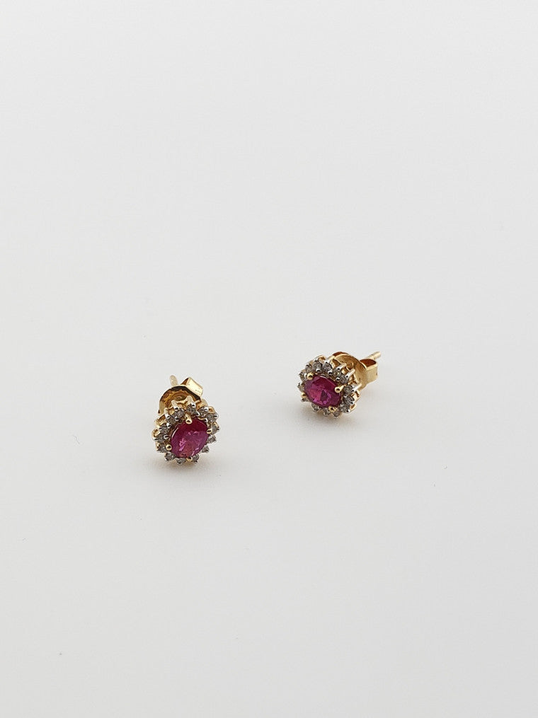 Oval Ruby and Diamond Studs