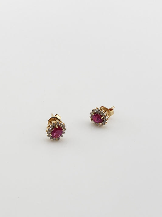 Oval Ruby and Diamond Studs