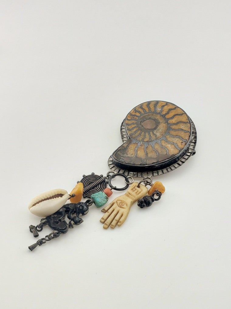 Ammonite Brooch w/ Dangle