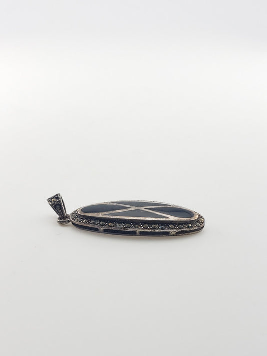 SS Marcasite Onyx Oval Pendant