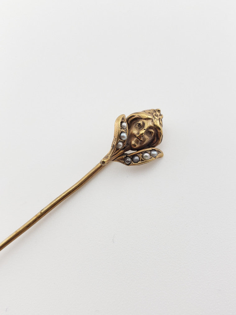 Art Nouveau Lady Flower Stickpin