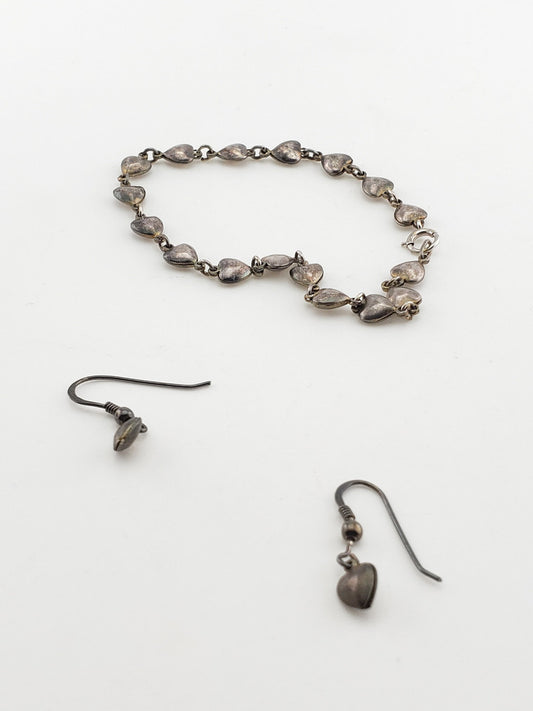 SS Heart Bracelet & Earring Set