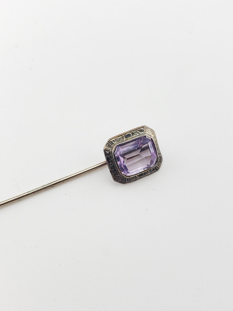 14k WG Amethyst Stickpin
