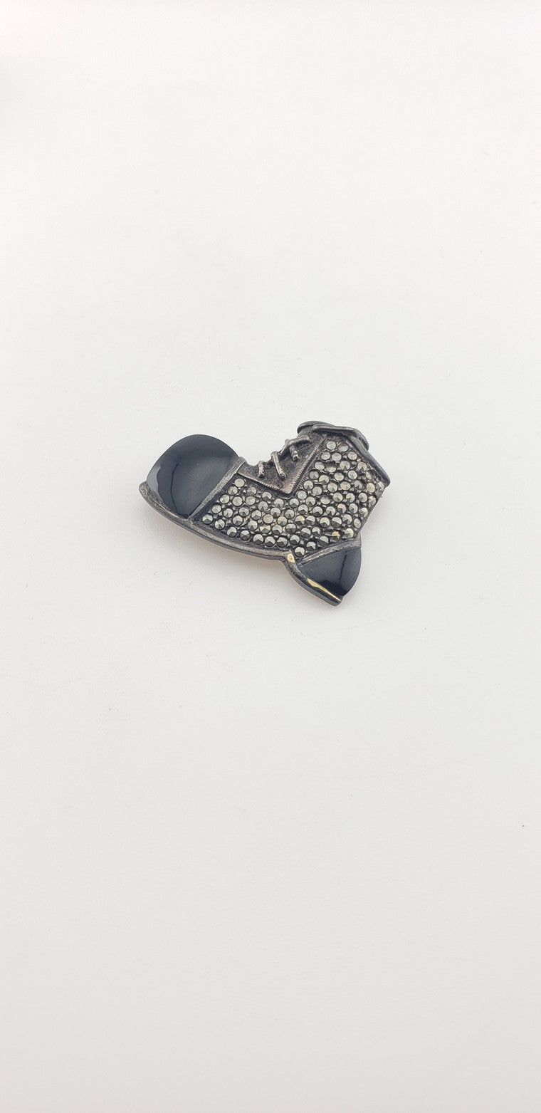 Marcasite Black Onyx Silver Boot