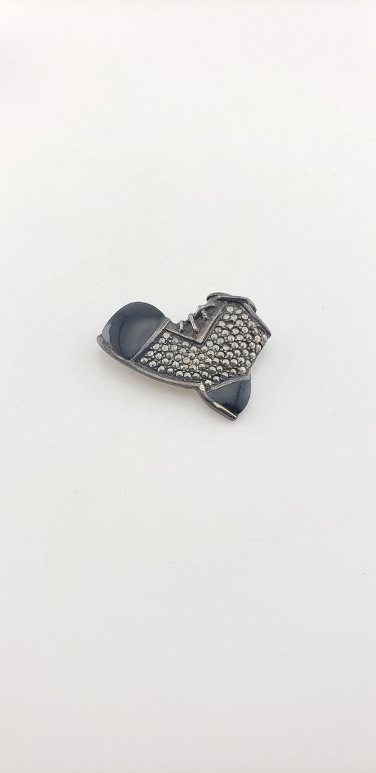 Marcasite Black Onyx Silver Boot