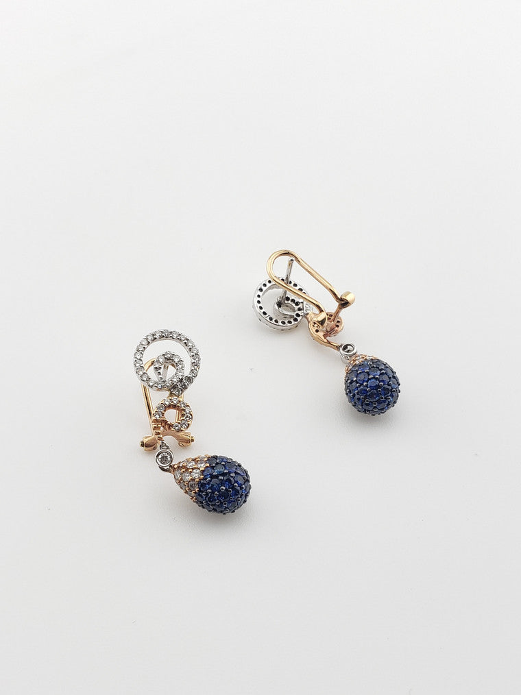 Mixed Gold Sapphire and Diamond Earrings