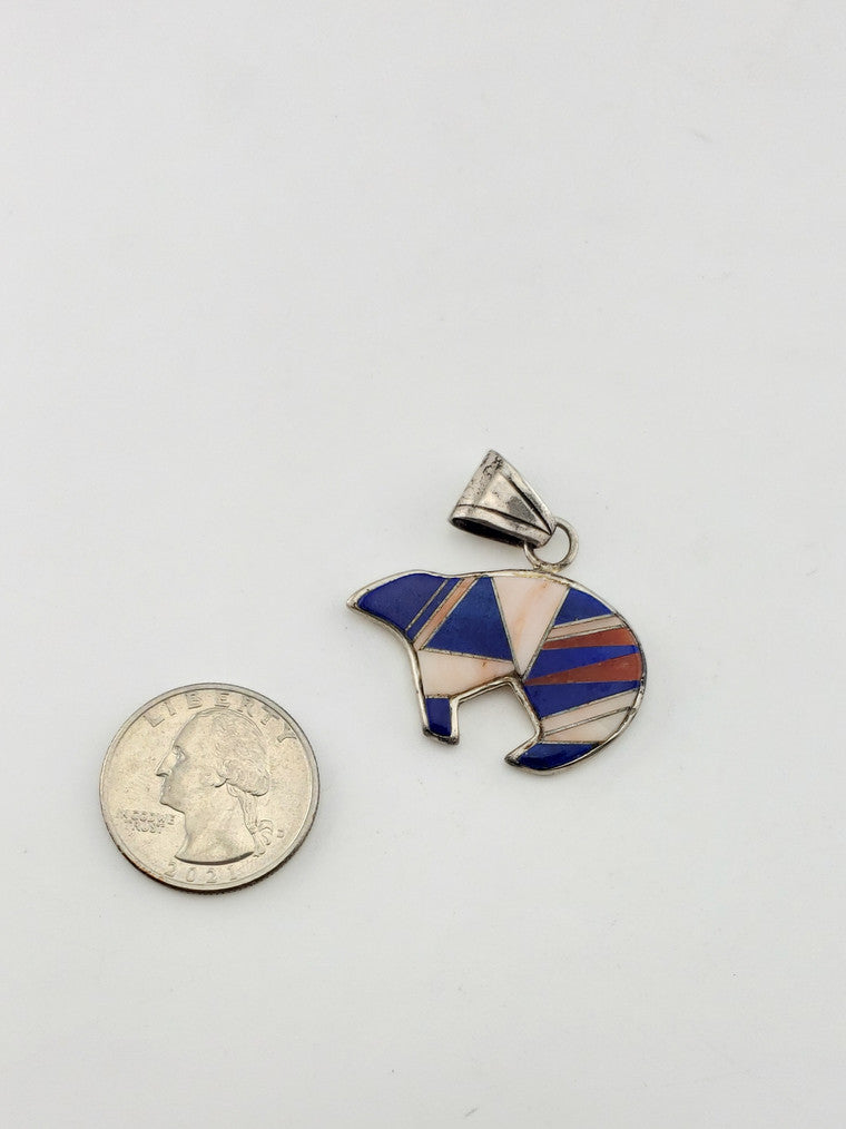 SS Lapis & Coral Bear Pendant