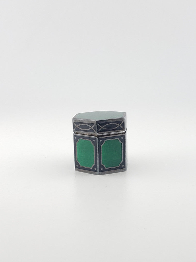 Art Deco Silver Green Enamel Box