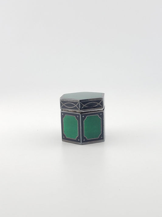 Art Deco Silver Green Enamel Box