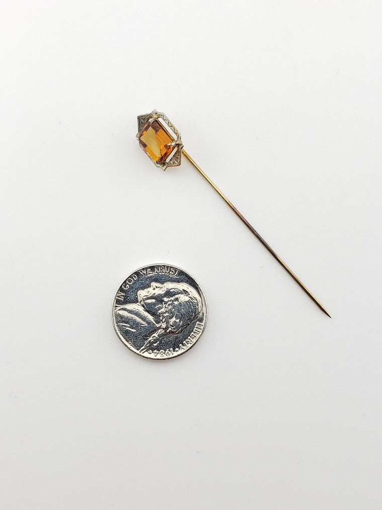 Emerald Cut Citrine Pin
