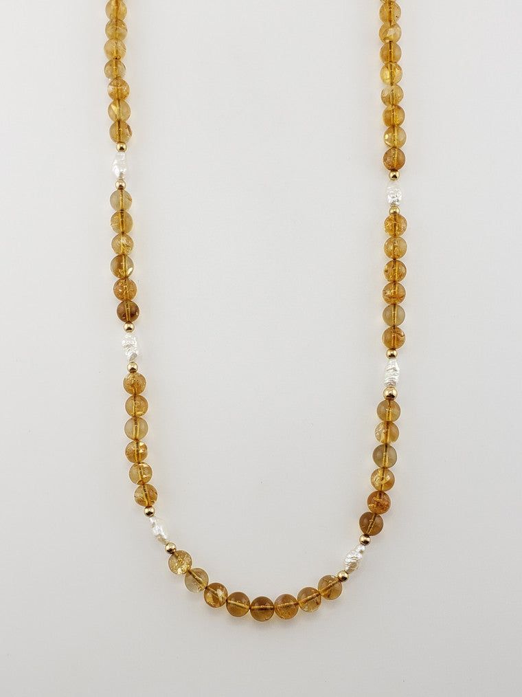 Round Citrine & Pearl Strand 25"