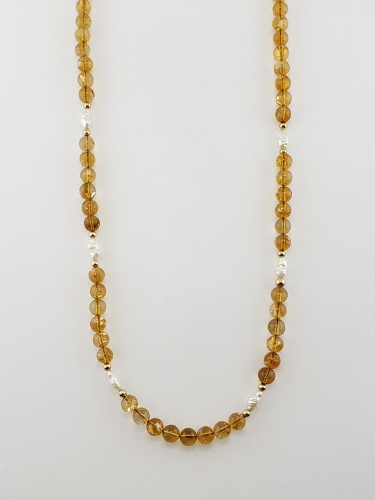 Round Citrine & Pearl Strand 25"