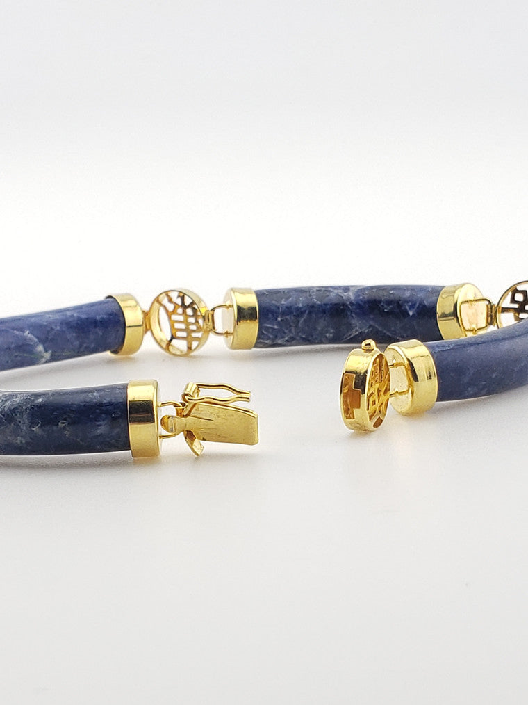Gold Plate Round Blue Lapis Bar Bracelet