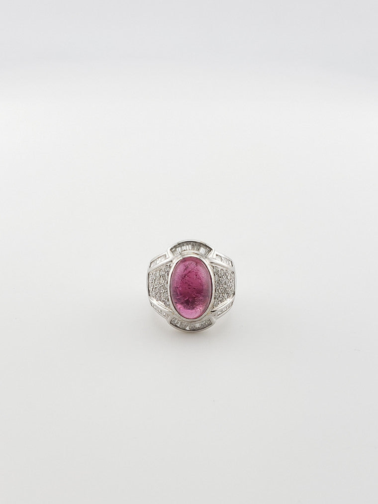Pink Tourmaline Cabochon Ring