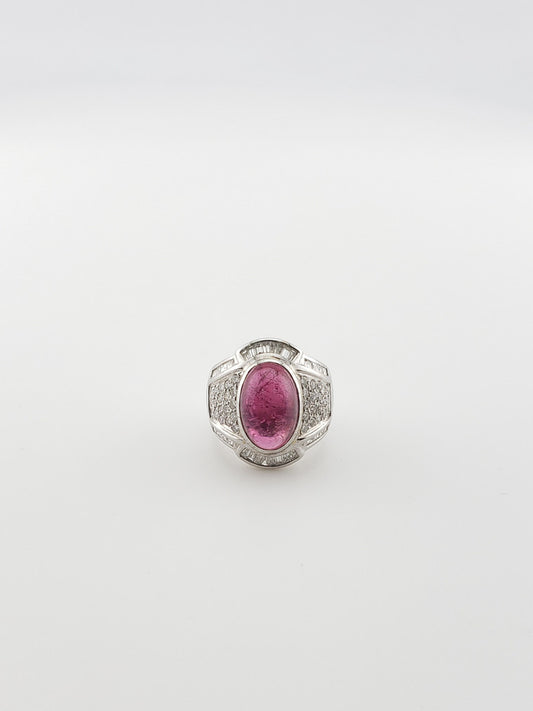 Pink Tourmaline Cabochon Ring