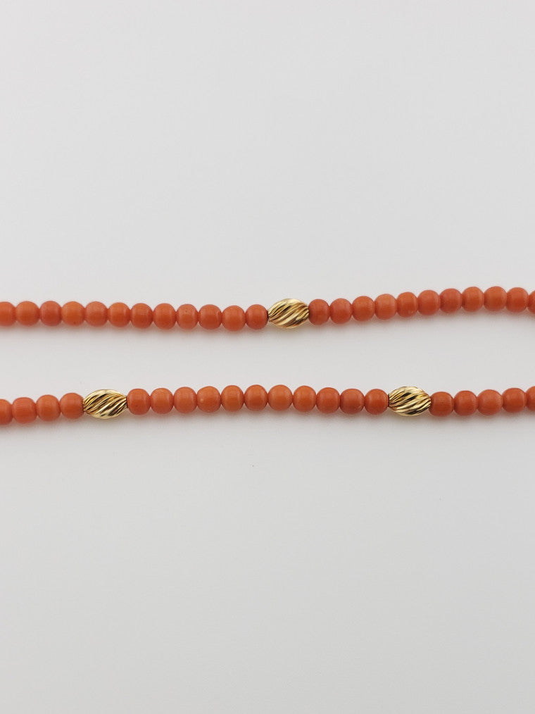 Coral and Gold Bead Strand 17"
