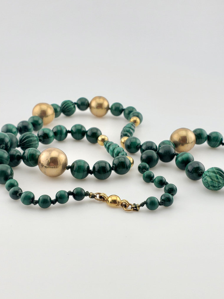Malachite & Gold Sphere Strand 30”