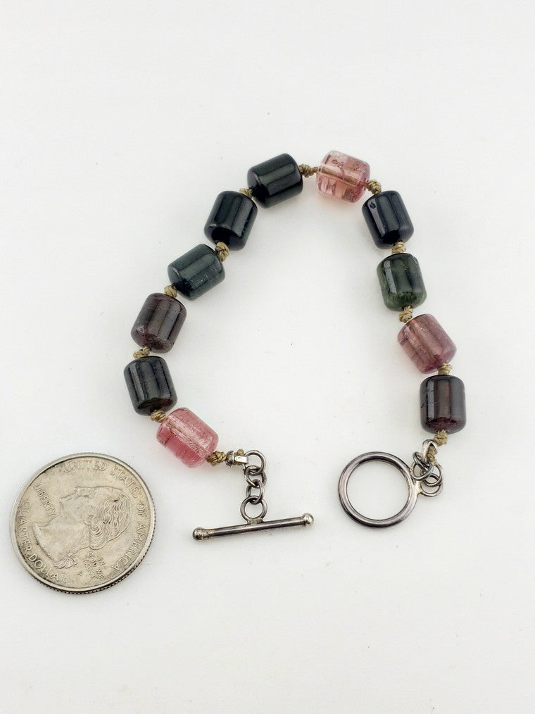 Multi Colored Tourmaline Beaded Bracelet w/ SS Toggle