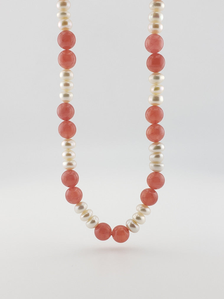 Rhodochrosite & Pearl Strand 19"