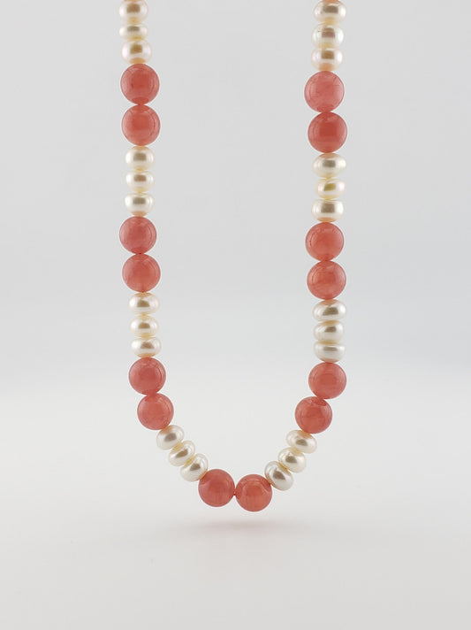 Rhodochrosite & Pearl Strand 19"