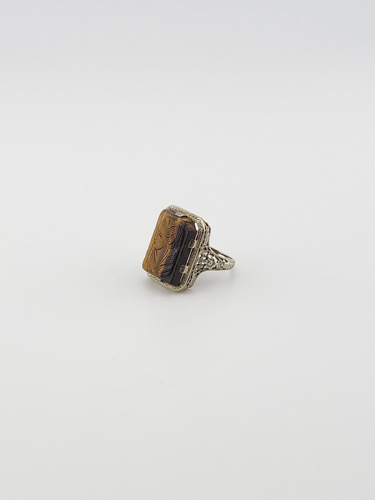 18K WG Tigers Eye Cameo Ring