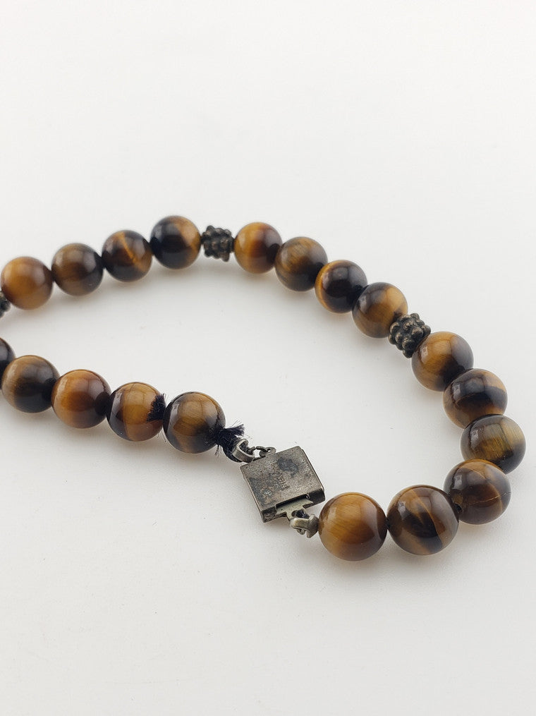 Tiger Eye Beaded Bracelet w/ SS