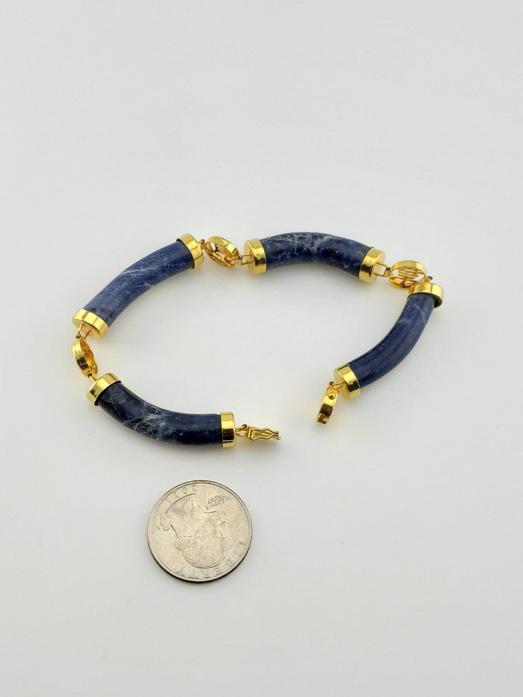 Gold Plate Round Blue Lapis Bar Bracelet