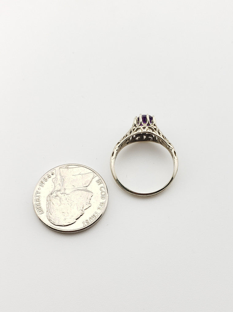 Round Amethyst Filigree Ring