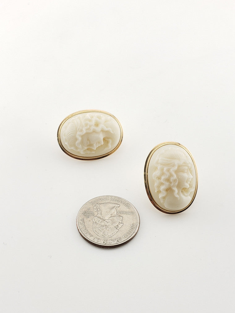 White Coral Cameo Earrings