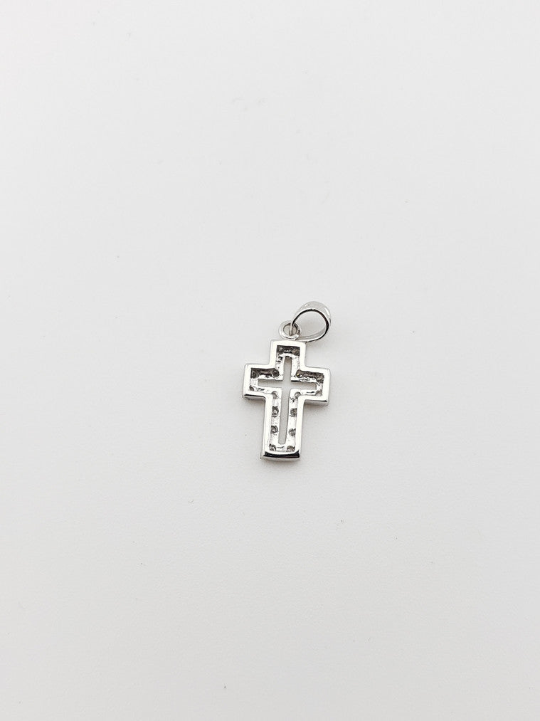 14k White Gold Diamond Cross