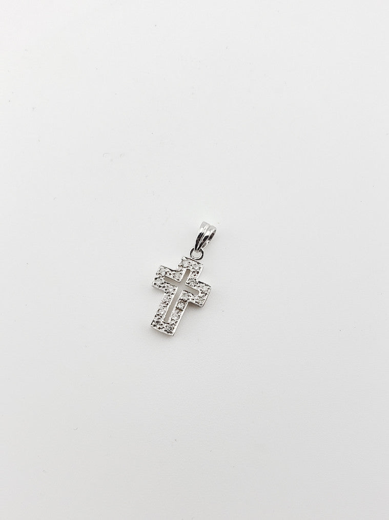 14k White Gold Diamond Cross