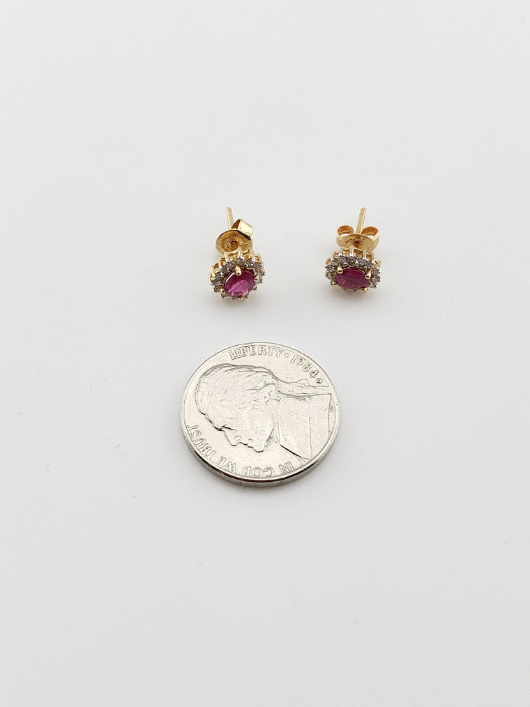 Oval Ruby and Diamond Studs