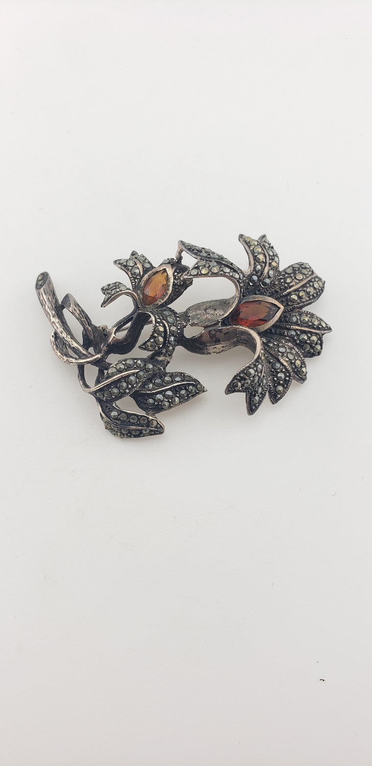 Silver Pave Marcasite Flowers Pin