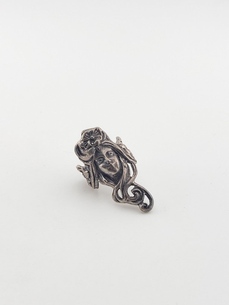 Silver Art Nouveau Long Face Ring
