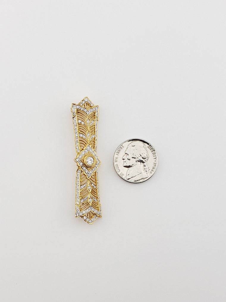 1890 Filigree Bar Pin w/ Diamonds