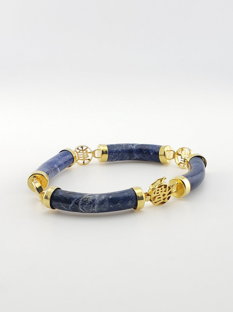 Gold Plate Round Blue Lapis Bar Bracelet