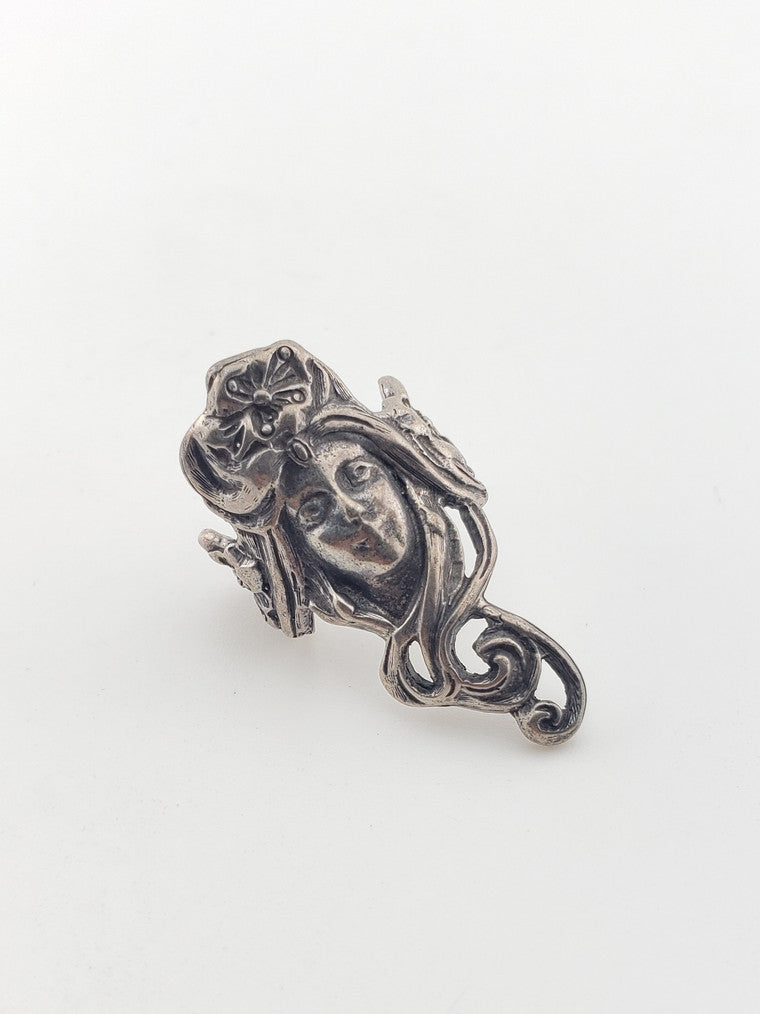 Silver Art Nouveau Long Face Ring