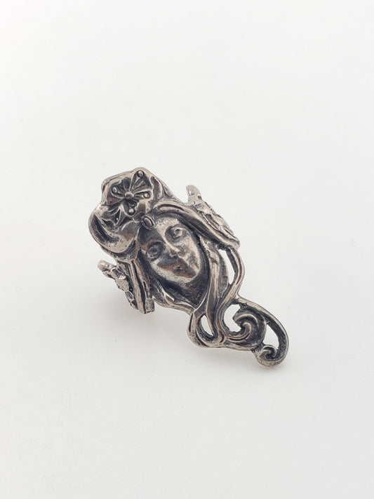 Silver Art Nouveau Long Face Ring