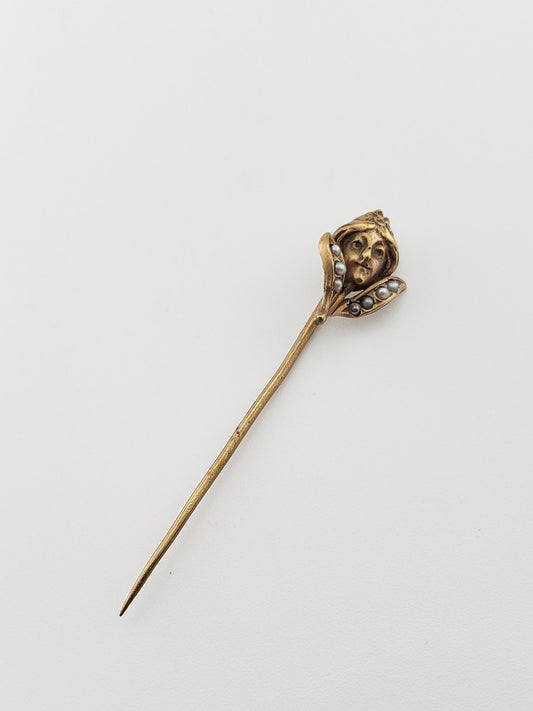 Art Nouveau Lady Flower Stickpin