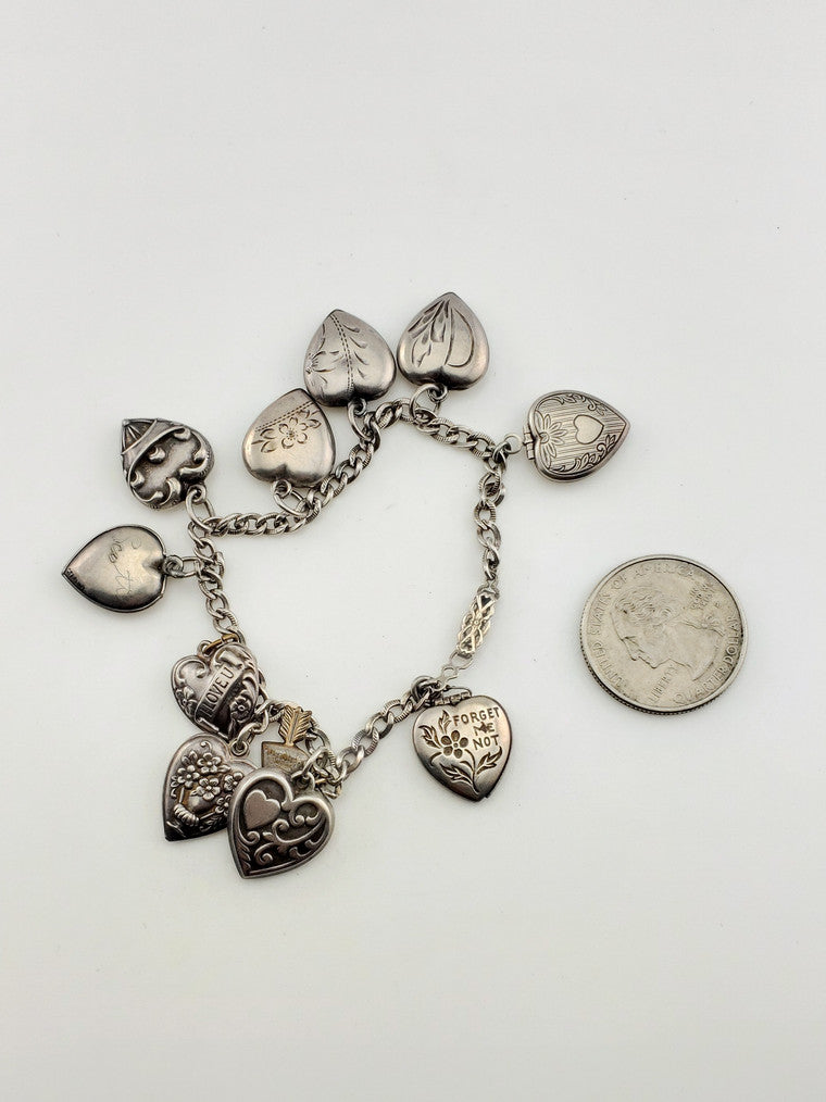 SS Puffy Hearts Charm Bracelet