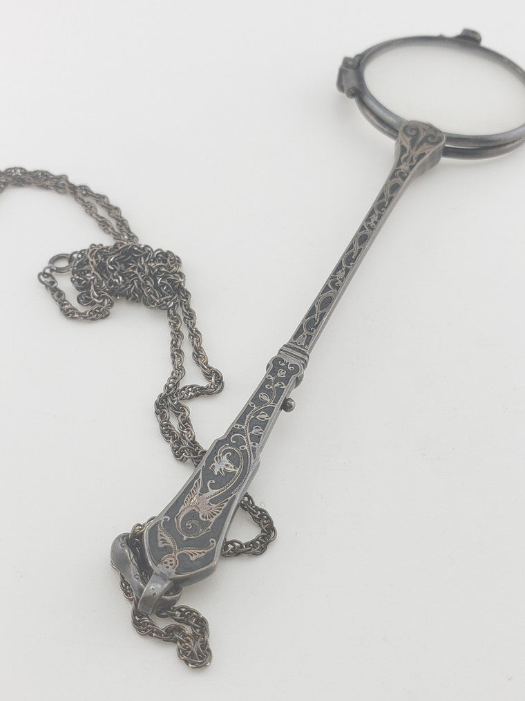 C. 1917 Silver Lorgnette Russian w/ SS Chain
