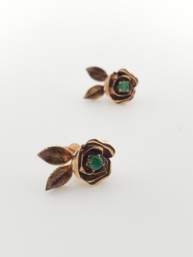 Emerald Flower Studs