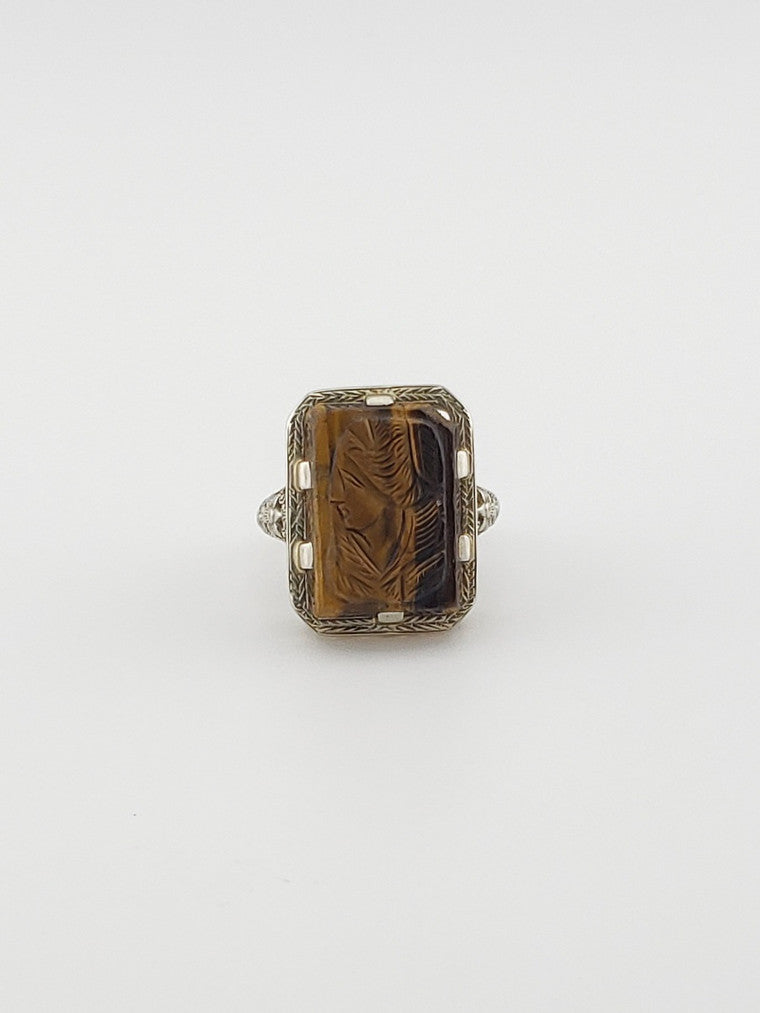18K WG Tigers Eye Cameo Ring