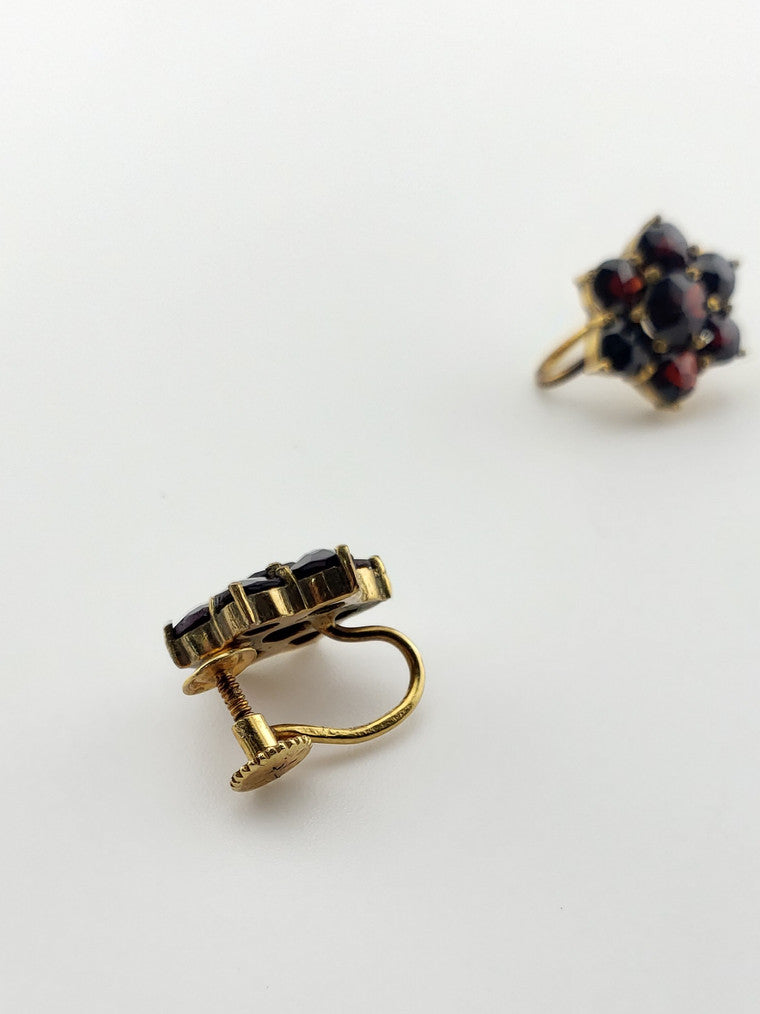 Garnet Cluster Flower Screwback