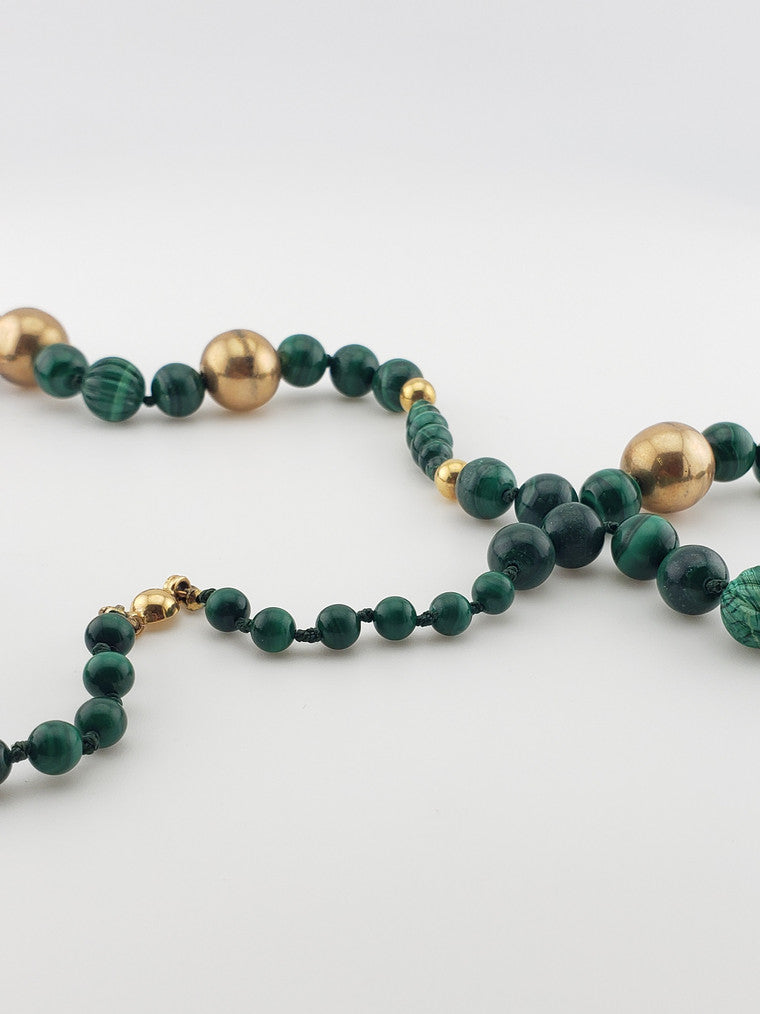 Malachite & Gold Sphere Strand 30”